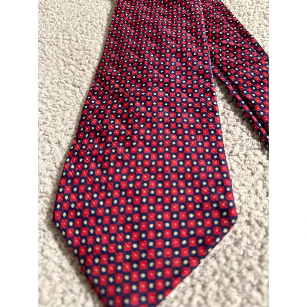 Robert Talbott Oak Hall Necktie Mens Red Blue Checkered 100 Silk Classic Width